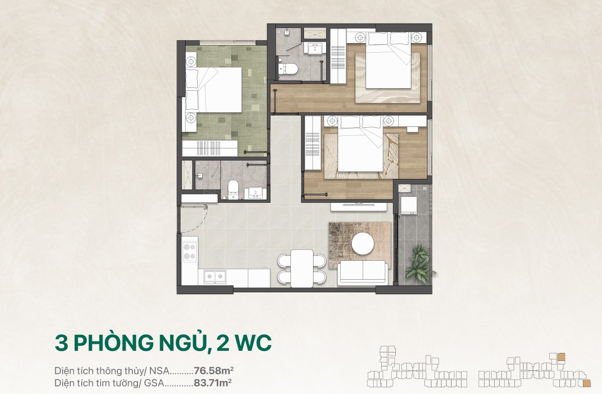 Căn Hộ 3pn, 2wc The Emerald Garden View