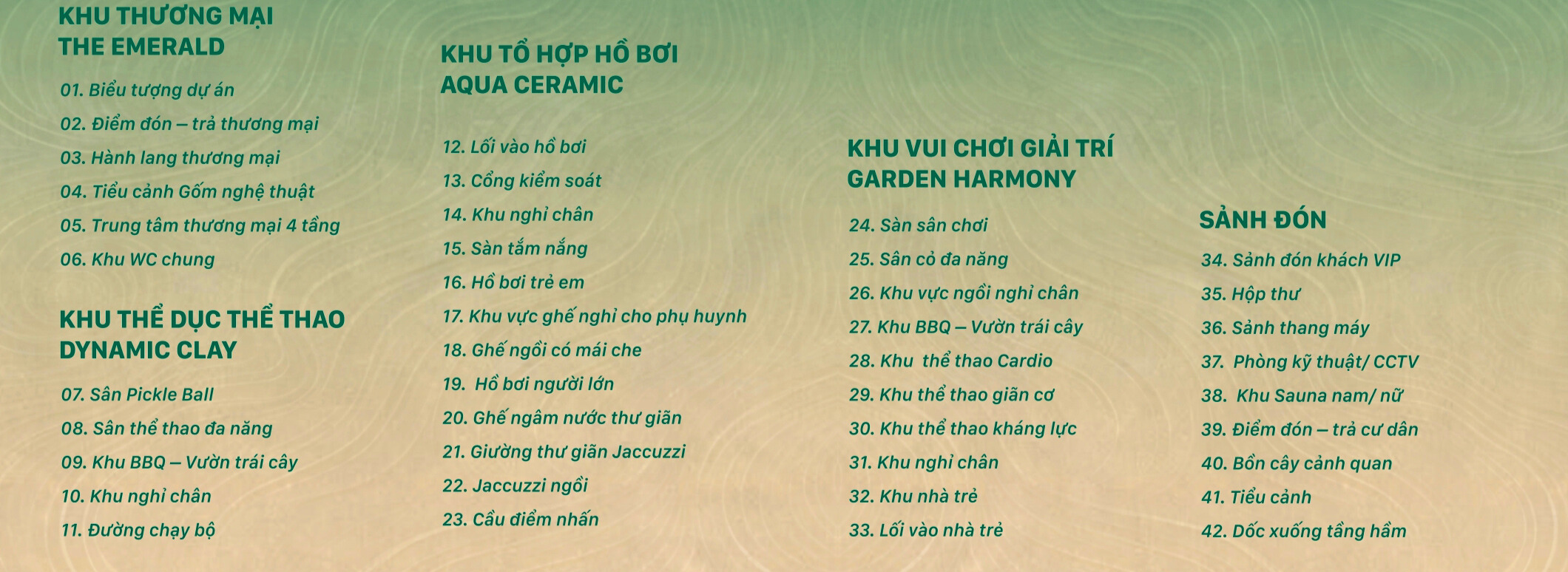 Chú Thích Hình ảnh Tiện ích The Emerald Garden