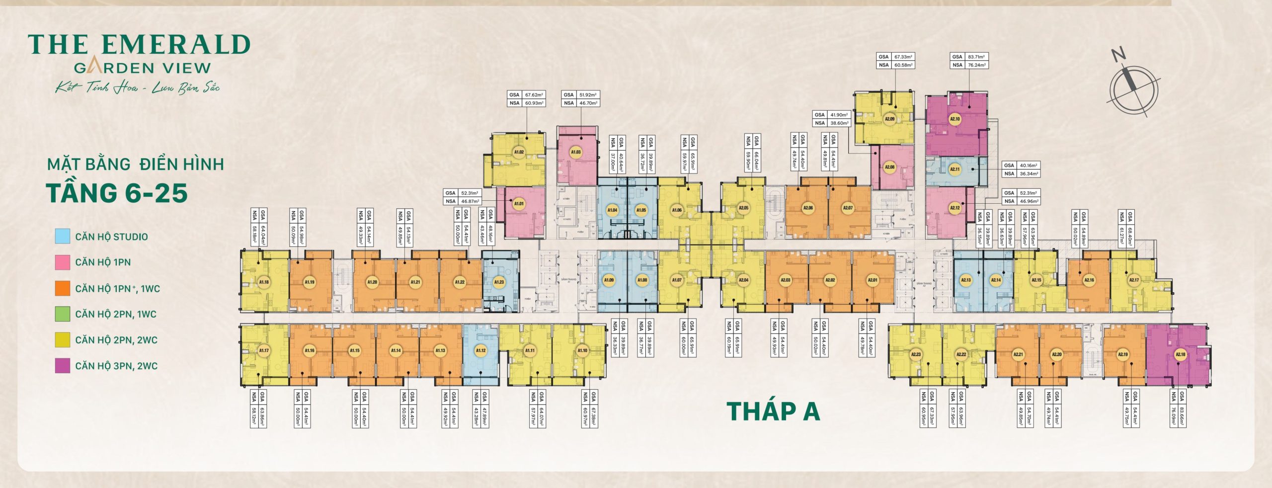 Mặt Bằng The Emerald Garden View Tháp A Tầng 6-25