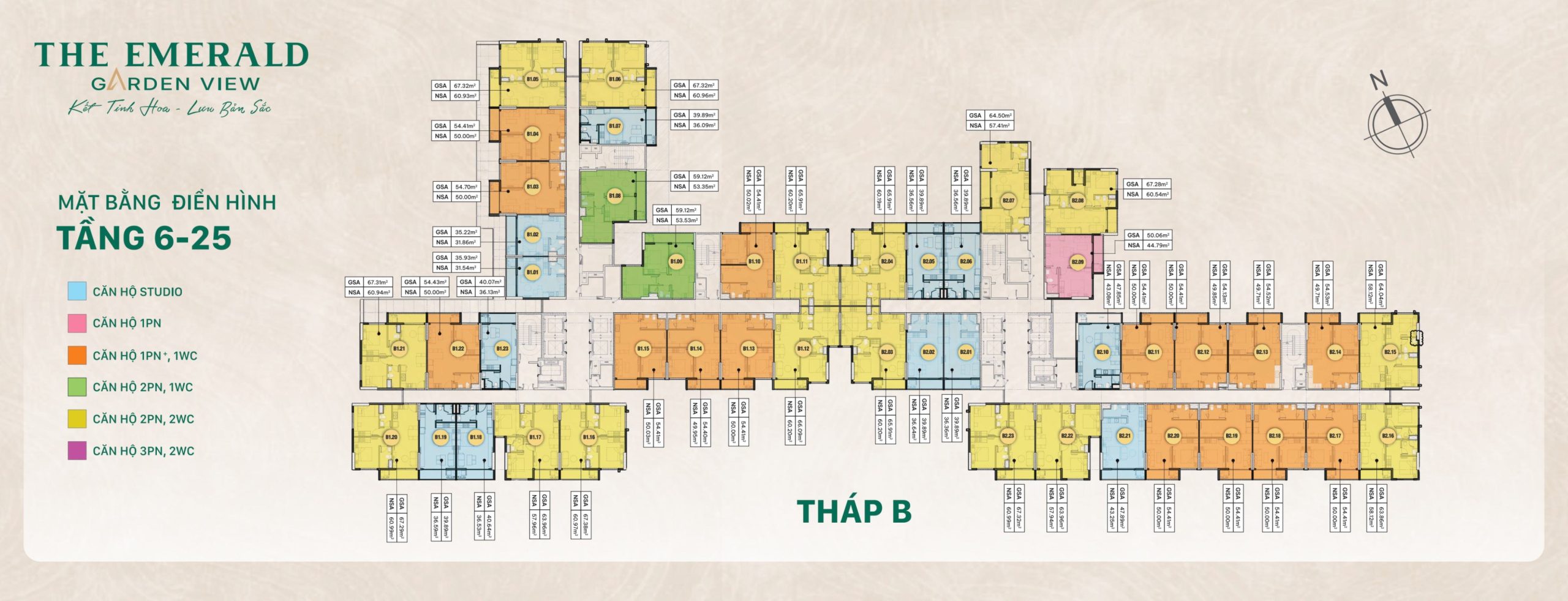 Mặt Bằng The Emerald Garden View Tháp B Tầng 6-25